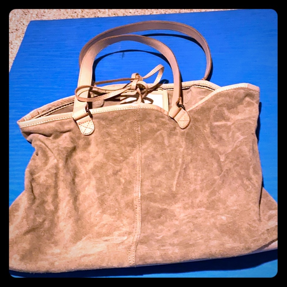 Zara light tan and leather suede tote bag